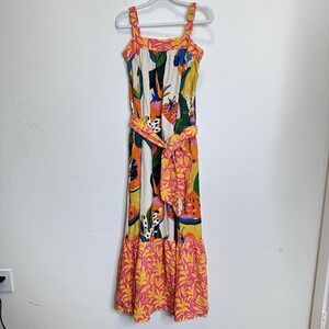 Palms Away By Red Dress Floral Fruit Maxi Dress Farm Rio Inspired SZ XS